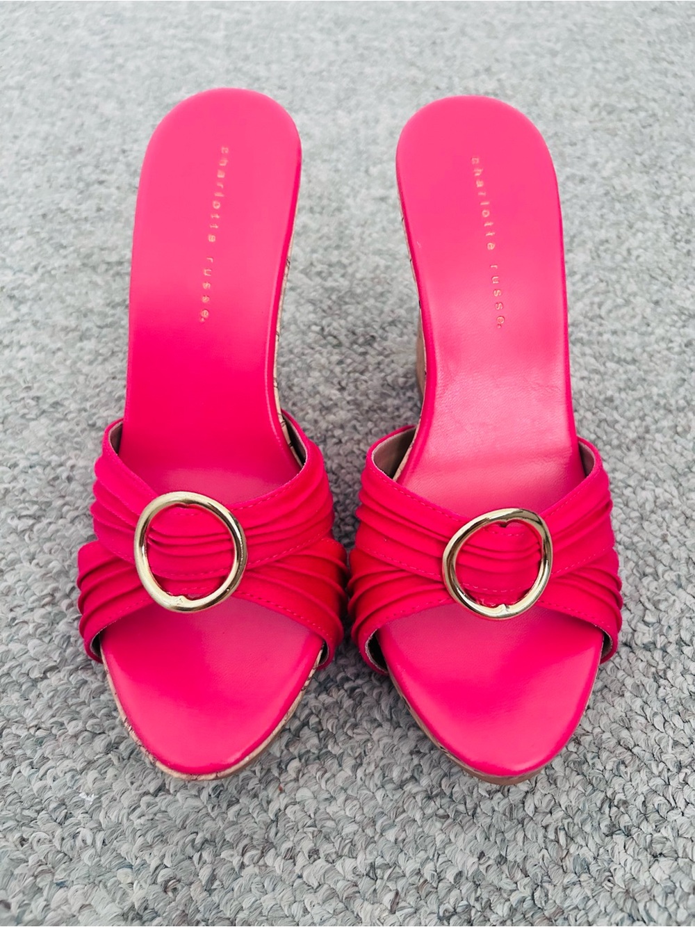Charlotte Russe Fuchsia Slide Mules with Gold Ring